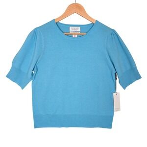NWT Rachel Zoe Women's Light Blue Extra Fine Merino Wool Puff Sleeve Sweater M
